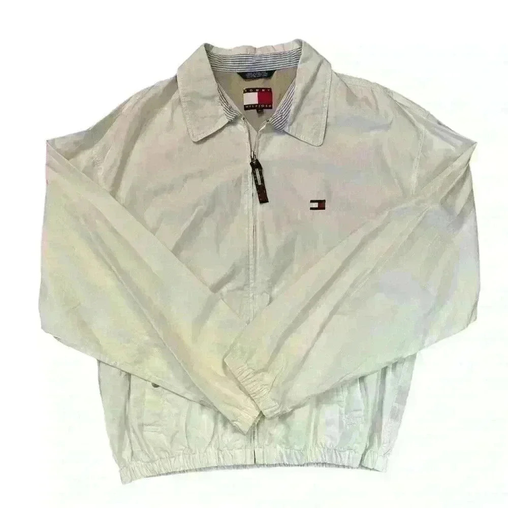 Vintage WHITE TOMMY HILFIGER lightweight cotton zip up JACKET XL Never worn!